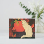  dieren, elegante witte kat, herfstbloemen briefkaart (Staand voorkant)