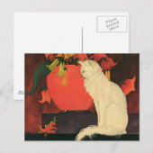  dieren, elegante witte kat, herfstbloemen briefkaart (Voorkant / Achterkant)