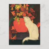 dieren, elegante witte kat, herfstbloemen briefkaart (Voorkant)