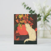 dieren, elegante witte kat, herfstbloemen briefkaart (Staand voorkant)