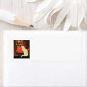 dieren, elegante witte kat, herfstbloemen etiket (Insitu)