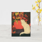  dieren, elegante witte kat, herfstbloemen kaart (Gele Bloem)