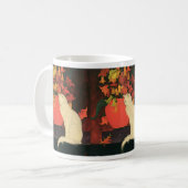  dieren, elegante witte kat, herfstbloemen koffiemok (Voorkant links)