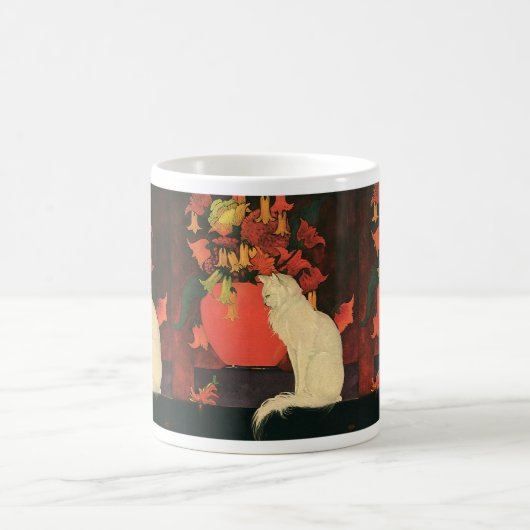  dieren, elegante witte kat, herfstbloemen koffiemok (Center)