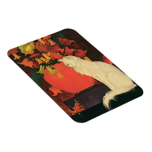  dieren, elegante witte kat, herfstbloemen magneet (Rechterzijde)