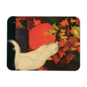  dieren, elegante witte kat, herfstbloemen magneet (Horizontaal)