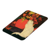  dieren, elegante witte kat, herfstbloemen magneet (Linkerzijde)