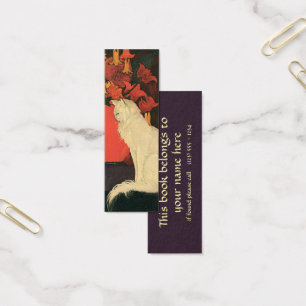  dieren, elegante witte kat, herfstbloemen mini visitekaartjes