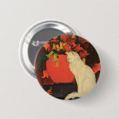  dieren, elegante witte kat, herfstbloemen ronde button 5,7 cm (Voorkant /achterkant)