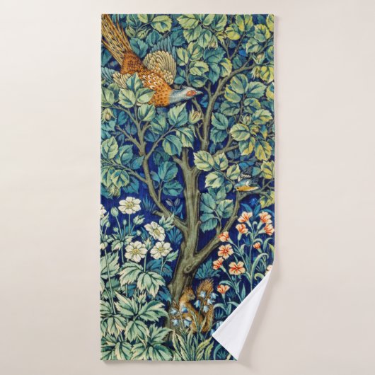 Dieren en bloemen, bos, William Morris Badhanddoek (Badhanddoek)