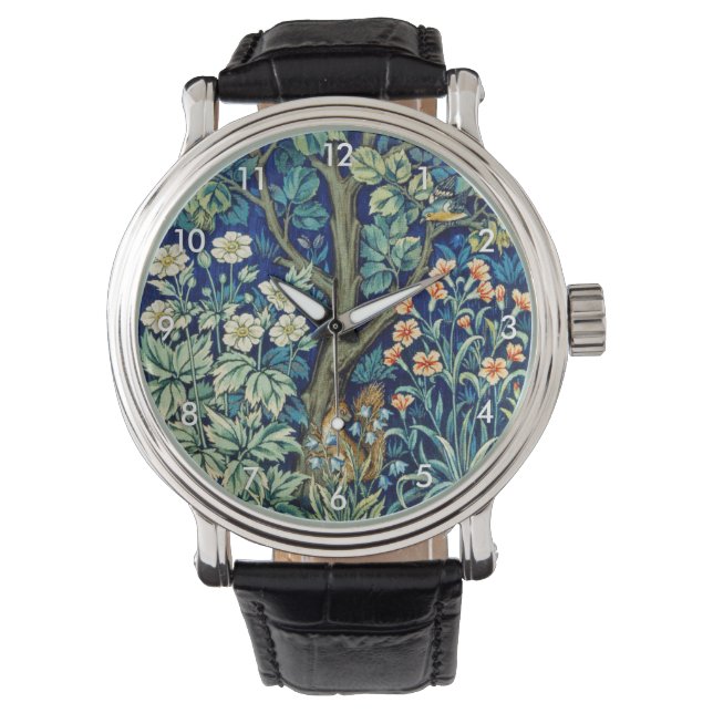 Dieren en bloemen, bos, William Morris Horloge (Voorkant)