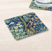 Dieren en bloemen, bos, William Morris Kartonnen Onderzetters (Schuin)
