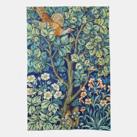 Dieren en bloemen, bos, William Morris Theedoek (Verticaal)