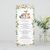 Dieren en Blush Pink Floral Baby shower Flat Menu (Staand voorkant)