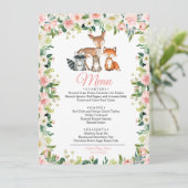 Dieren en Blush Pink Floral Baby shower Menu (Staand voorkant)