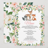 Dieren en Blush Pink Floral Baby shower Menu (Voorkant / Achterkant)