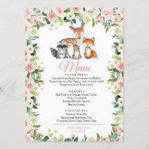 Dieren en Blush Pink Floral Baby shower Menu