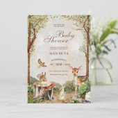 Dieren en bruingroen waterverf baby shower kaart (Staand voorkant)