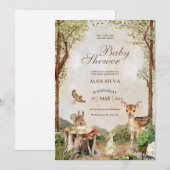 Dieren en bruingroen waterverf baby shower kaart (Voorkant / Achterkant)