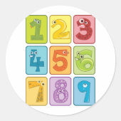 Dieren en nummers ronde sticker (Voorkant)