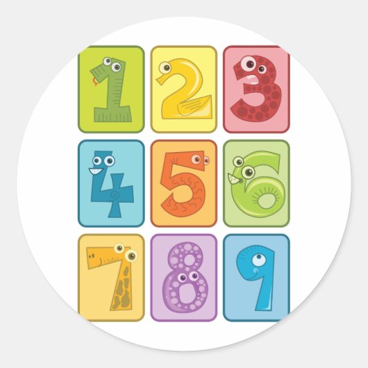 Dieren en nummers ronde sticker (Voorkant)
