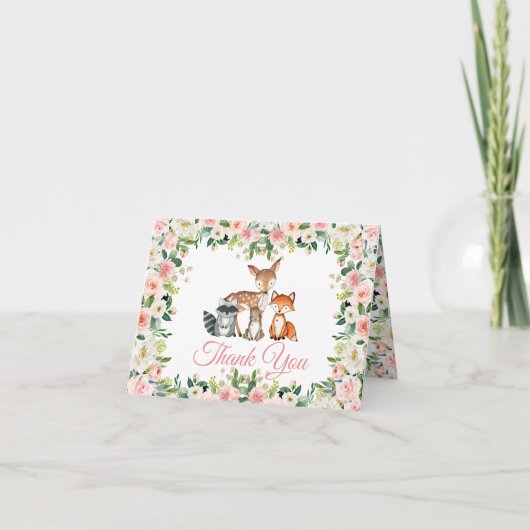 Dieren en roze Baby shower Hartelijk dank Bedankkaart (Voorkant)