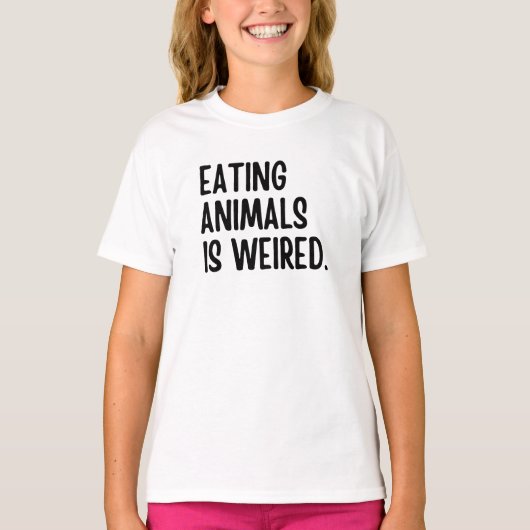 Dieren eten is veganistisch t-shirt (Voorkant)