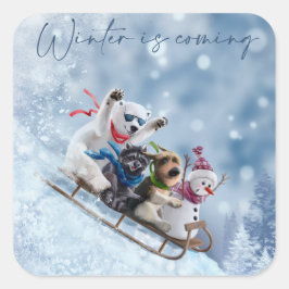 Dieren gaan naar beneden in de berg op mouwen vierkante sticker