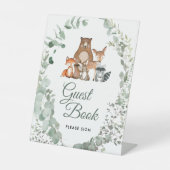 Dieren Greenery Baby shower Guest Book Sign Reclamebord Met Voetstuk (Voorkant)