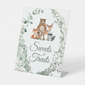 Dieren Greenery Baby shower Sweets & Trees Sign Reclamebord Met Voetstuk (Voorkant)