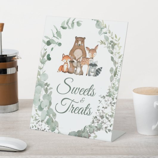 Dieren Greenery Baby shower Sweets & Trees Sign Reclamebord Met Voetstuk (Insitu)