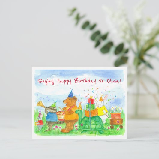 Dieren Happy Birthday Custom Name Kinder Briefkaart (Staand voorkant)