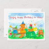 Dieren Happy Birthday Custom Name Kinder Briefkaart (Voorkant / Achterkant)