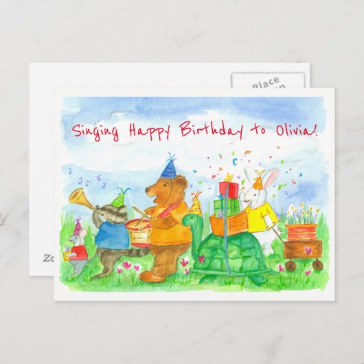 Dieren Happy Birthday Custom Name Kinder Briefkaart (Voorkant / Achterkant)