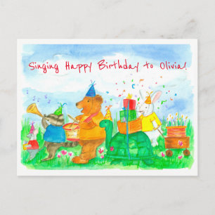 Dieren Happy Birthday Custom Name Kinder Briefkaart