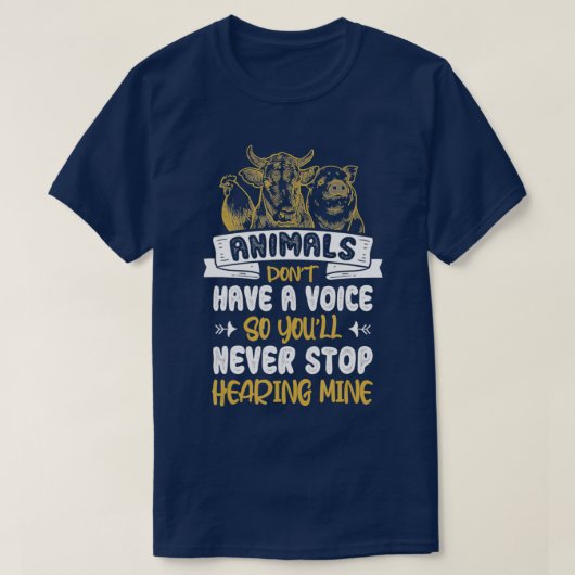 Dieren hebben geen stemverklaring Vegan Vegetari T-shirt (Design voorkant)
