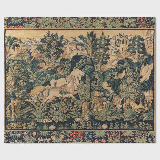 DIEREN, HORSES, WOODLAND Blue Green Florence Cadeaupapier (Vlak)
