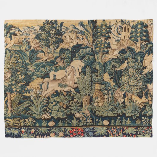DIEREN, HORSES, WOODLAND Blue Green Florence Fleece Deken (Voorkant (Horizontaal))