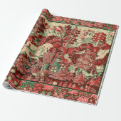 DIEREN, HORSES, WOODLAND Rood-groen Cadeaupapier (Uitgerold)