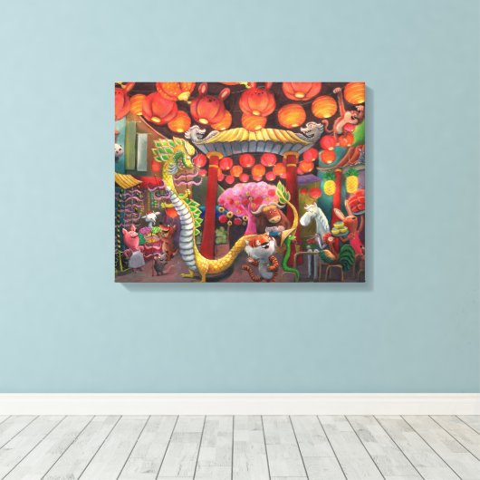 Dieren in China Town Canvas Afdruk (Insitu (Houten vloer))