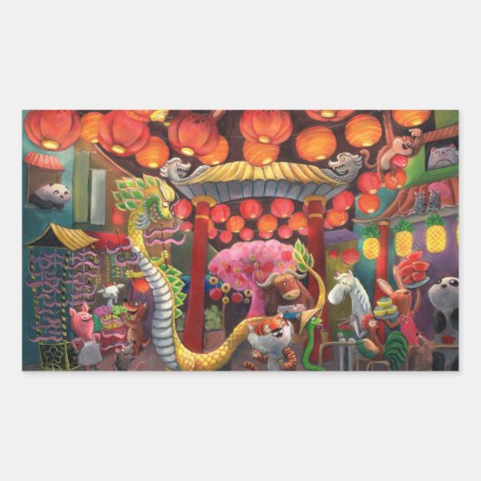 Dieren in China Town Rechthoekige Sticker (Voorkant)