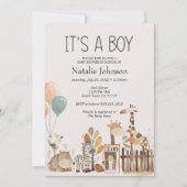 Dieren in de dierentuin babyshowers voor jongens kaart (Voorkant)