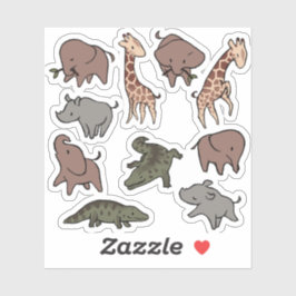 Dieren in de Safari (Olifant, Giraffe, Krokodil &  Sticker