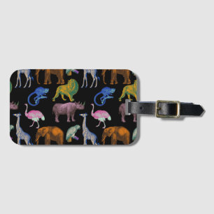 Dieren in Dierenparken Felle Kleuren Pop Art Diere Bagagelabel
