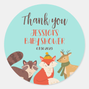 Dieren in herfstbos babyshower herfstthema ronde sticker