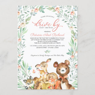 Dieren in het bos Groene Drive By Baby Shower Kaart