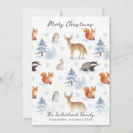 Dieren in het bos in de winter Kerstmis Feestdagenkaart