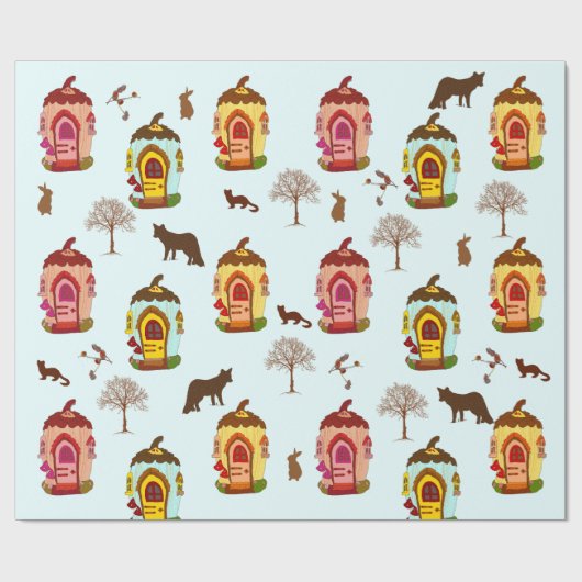 Dieren in het bos kind patroon Wrapping Paper Cadeaupapier (Vlak)