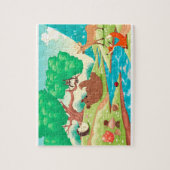 Dieren in het hout. Cartoon landschap. Legpuzzel (Verticaal)