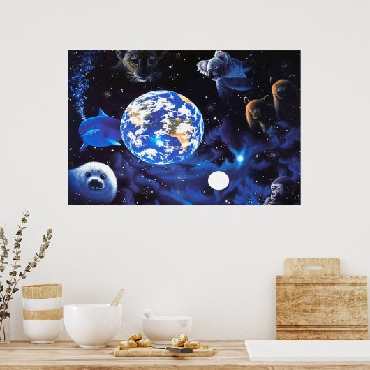Dieren in het poster van de ruimte (Keuken)